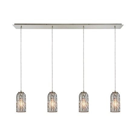 Elk Lighting Ansegar 4-Lght Linear Pndnt in Satin Nckl w/Textured Smoke Glass 10600/4LP